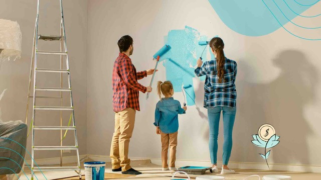 Couple and daughter renovating a house in Canada