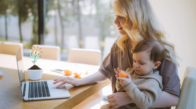 Mother calculating her Canada Child Benefit payments