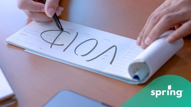 Void cheque being marked