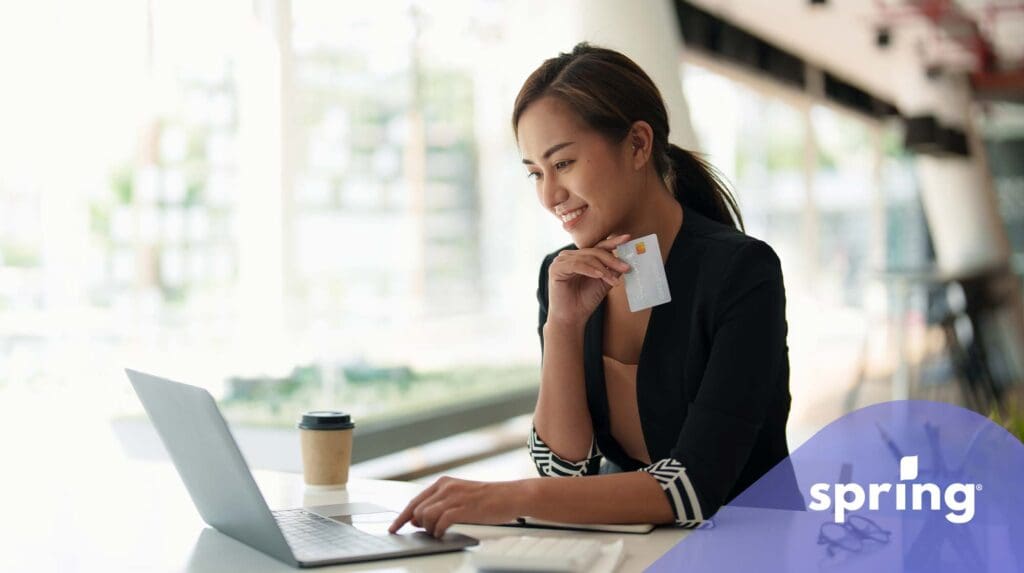 Woman using online bank in Canada