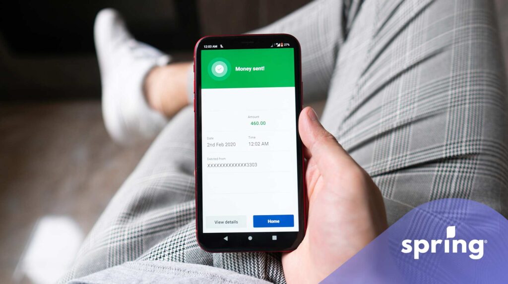 Woman using e-transfer app in Canada